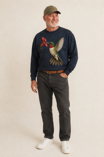 Hummingbird Harmony Fleece Sweatshirt – studio model photo