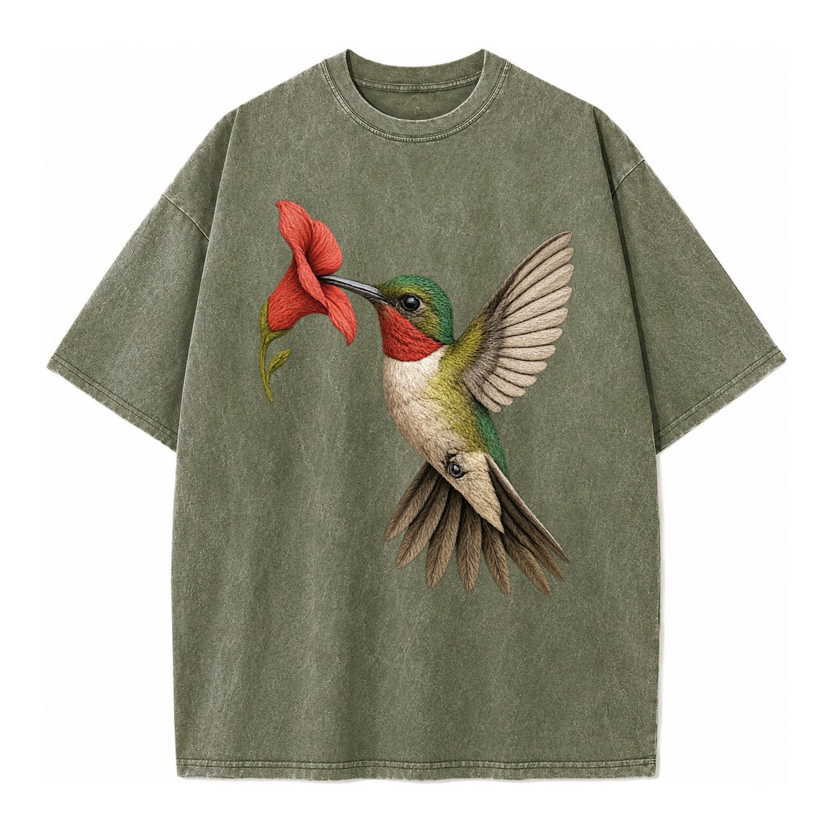 Hummingbird Harmony Vintage T-shirt – Army Green