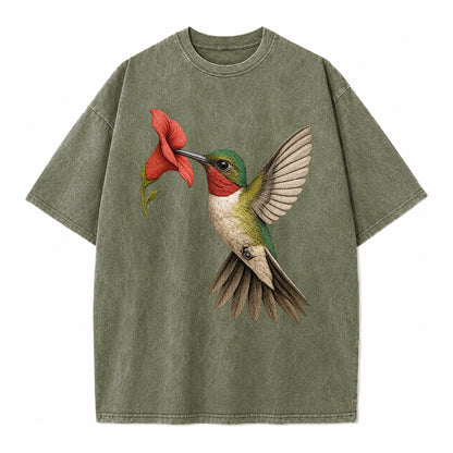 Hummingbird Harmony Vintage T-shirt – Army Green