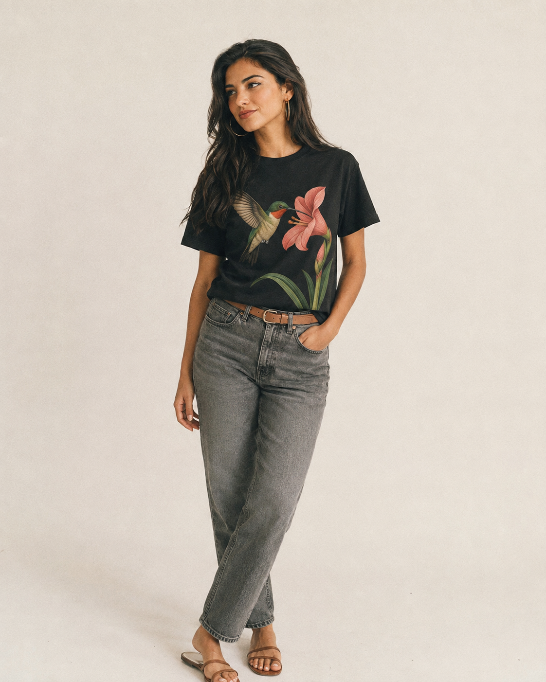 Hummingbird Haven Classic T-shirt – studio model photo