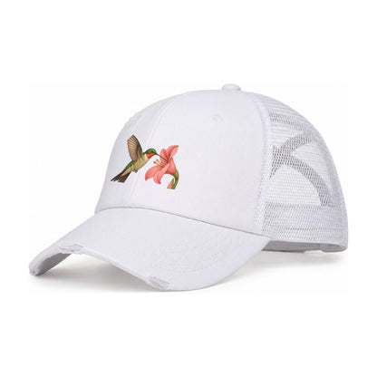 Hummingbird Haven Women's Ponytail Trucker Hat – White White