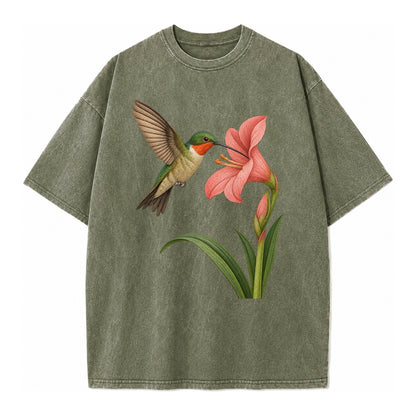 Hummingbird Haven Vintage T-shirt – Army Green