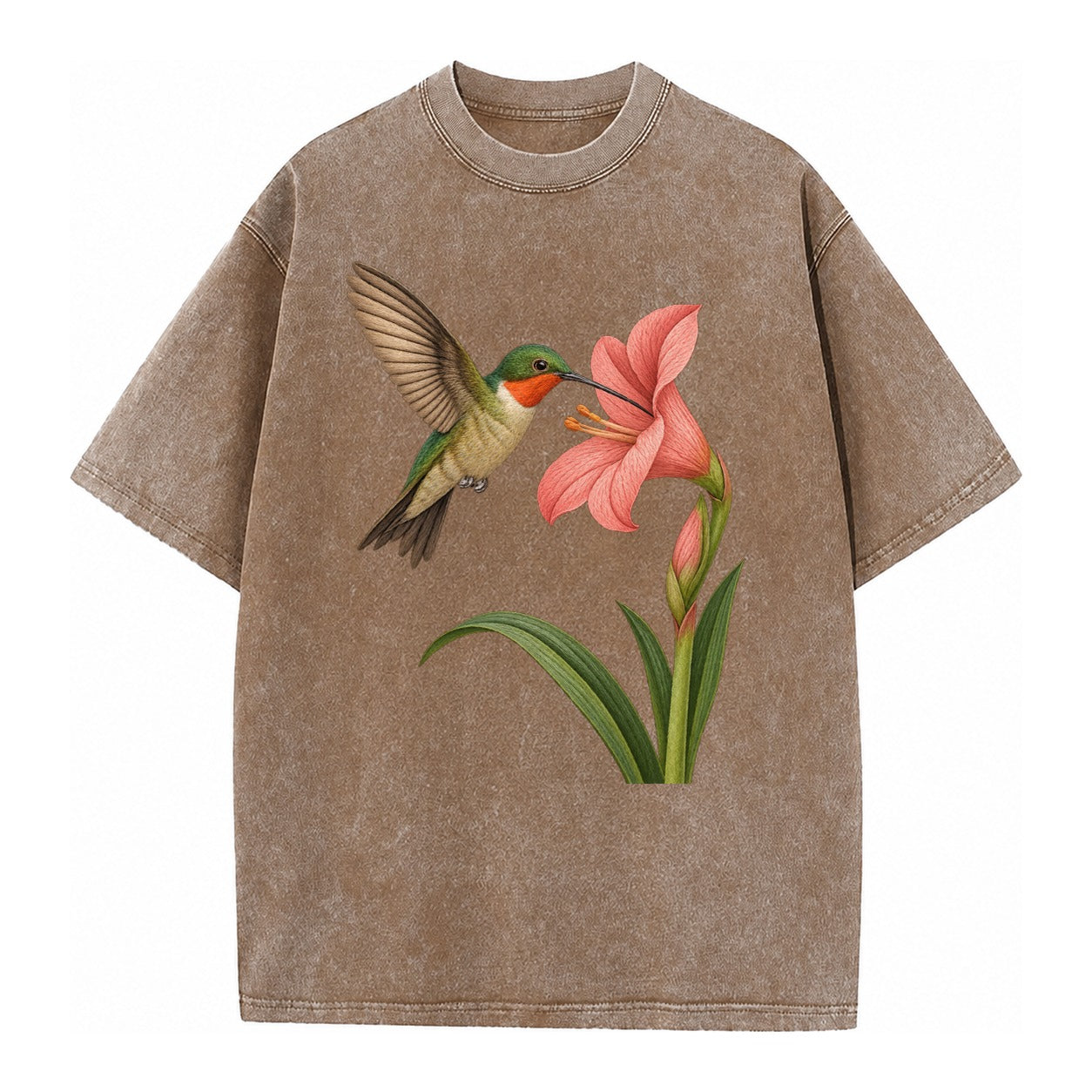 Hummingbird Haven Vintage T-shirt – Brown