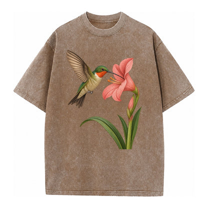 Hummingbird Haven Vintage T-shirt – Brown