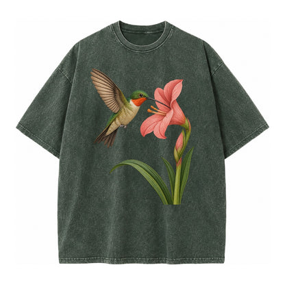Hummingbird Haven Vintage T-shirt – Forest Mist(Green)