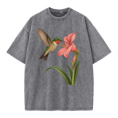 Hummingbird Haven Vintage T-shirt – Grey