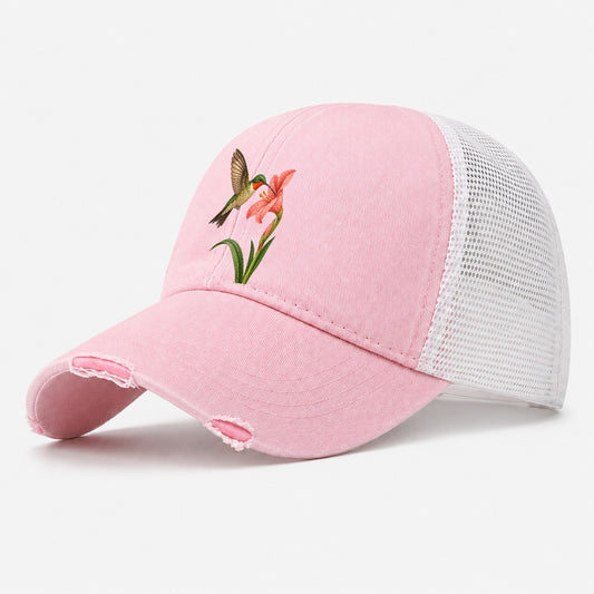 Hummingbird Haven Washed Trucker Hat – Light Pink