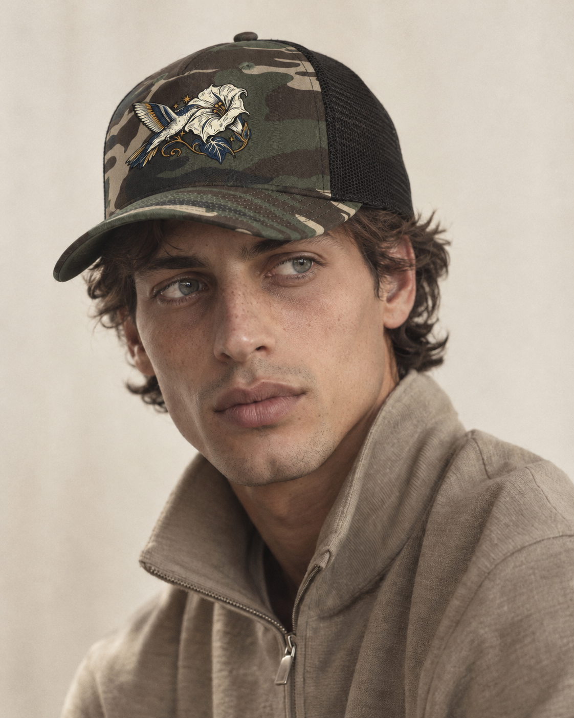 Model wearing the cap