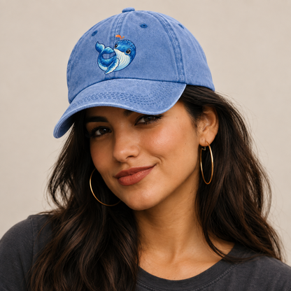 Humpback Whale Tail Curl Sea Sprite Classic Cap — studio model wearing the hat