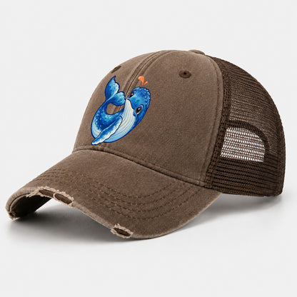Humpback Whale Tail Curl Sea Sprite Washed Trucker Hat – Coffee