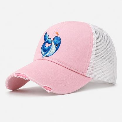 Humpback Whale Tail Curl Sea Sprite Washed Trucker Hat – Light Pink