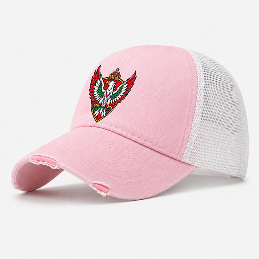 Hungary Minimal Emblem Country Logos Washed Trucker Hat – Light Pink