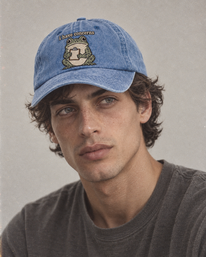 I Have Concerns Strongly Worded Classic Cap – studio model photo