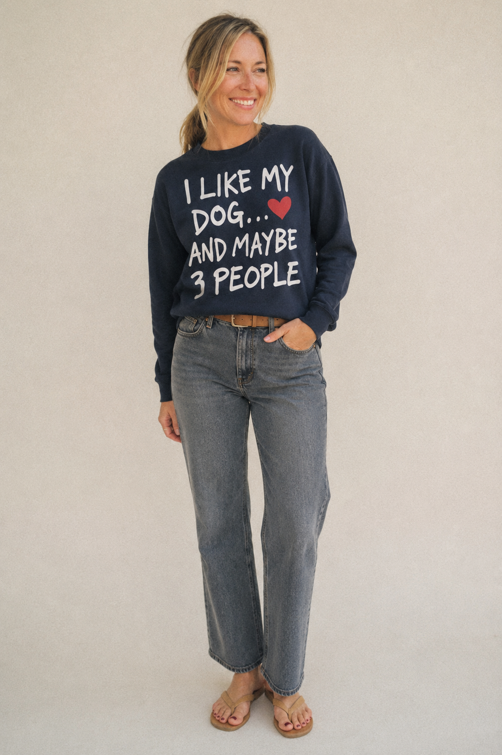 I Like My Dog And Maybe 3 People Fleece Sweatshirt – studio model photo