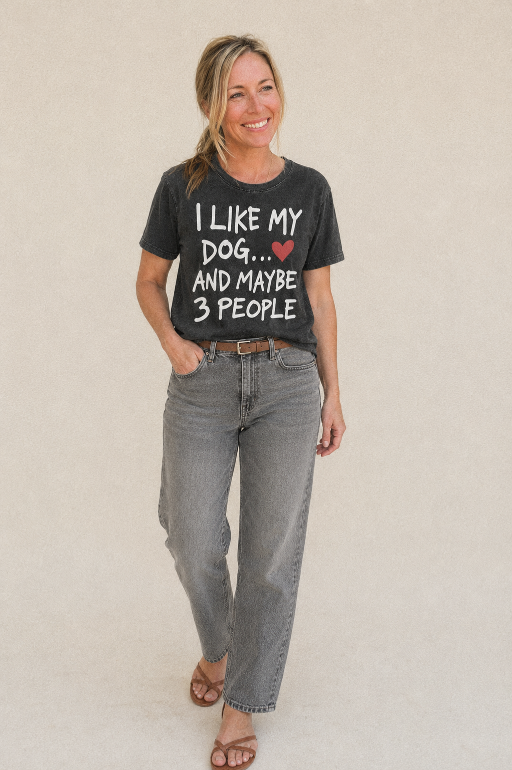 I Like My Dog And Maybe 3 People Vintage T-shirt – studio model photo