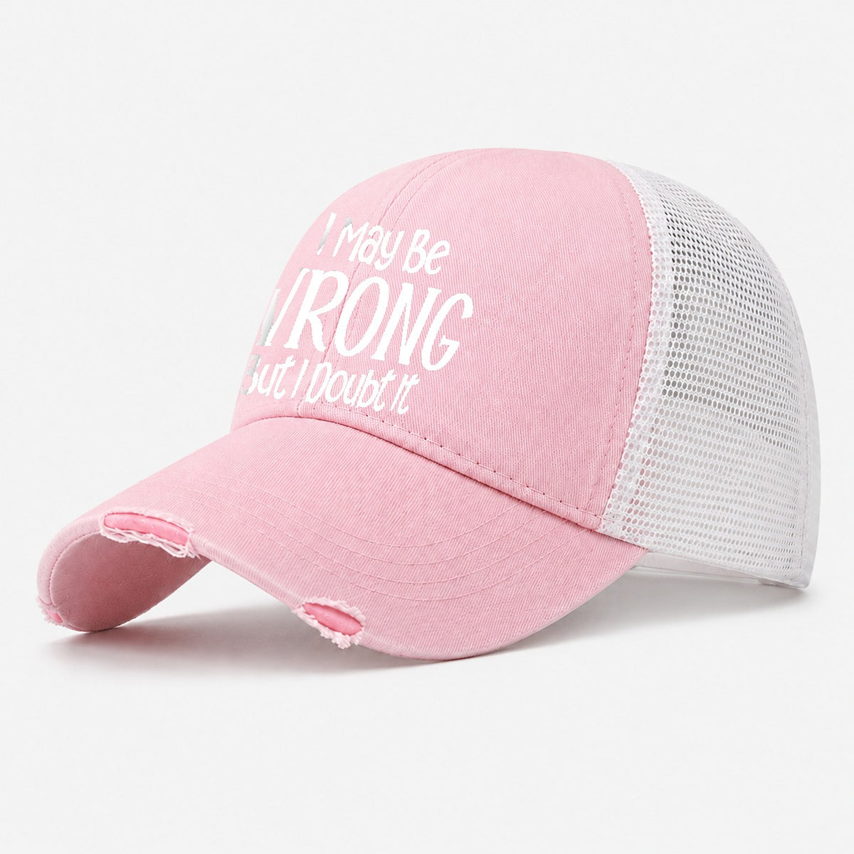 I May Be Wrong But Design Washed Trucker Hat – Light Pink