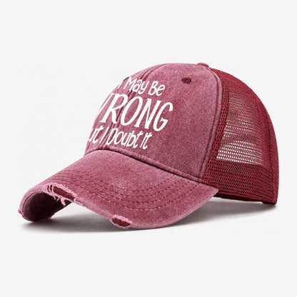 I May Be Wrong But Design Washed Trucker Hat – Wine Red