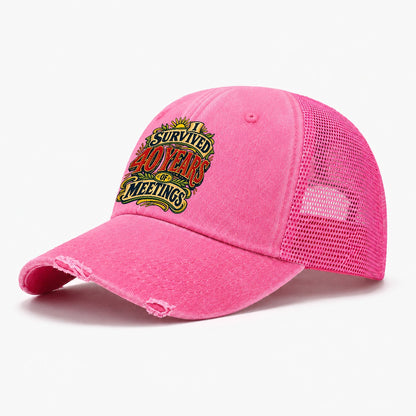 I Survived 40 Years Of Meetings Retired Living Washed Trucker Hat – Rose