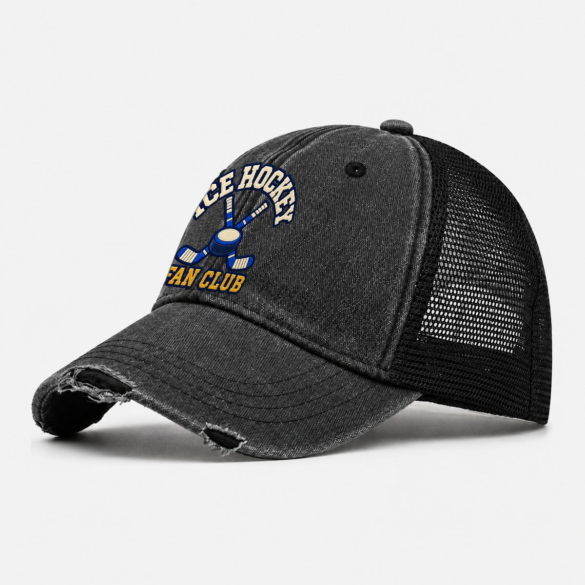 Ice Hockey Fan Club Washed Trucker Hat – Black