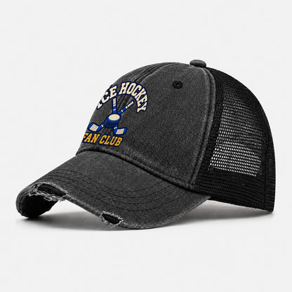 Ice Hockey Fan Club Washed Trucker Hat – Black
