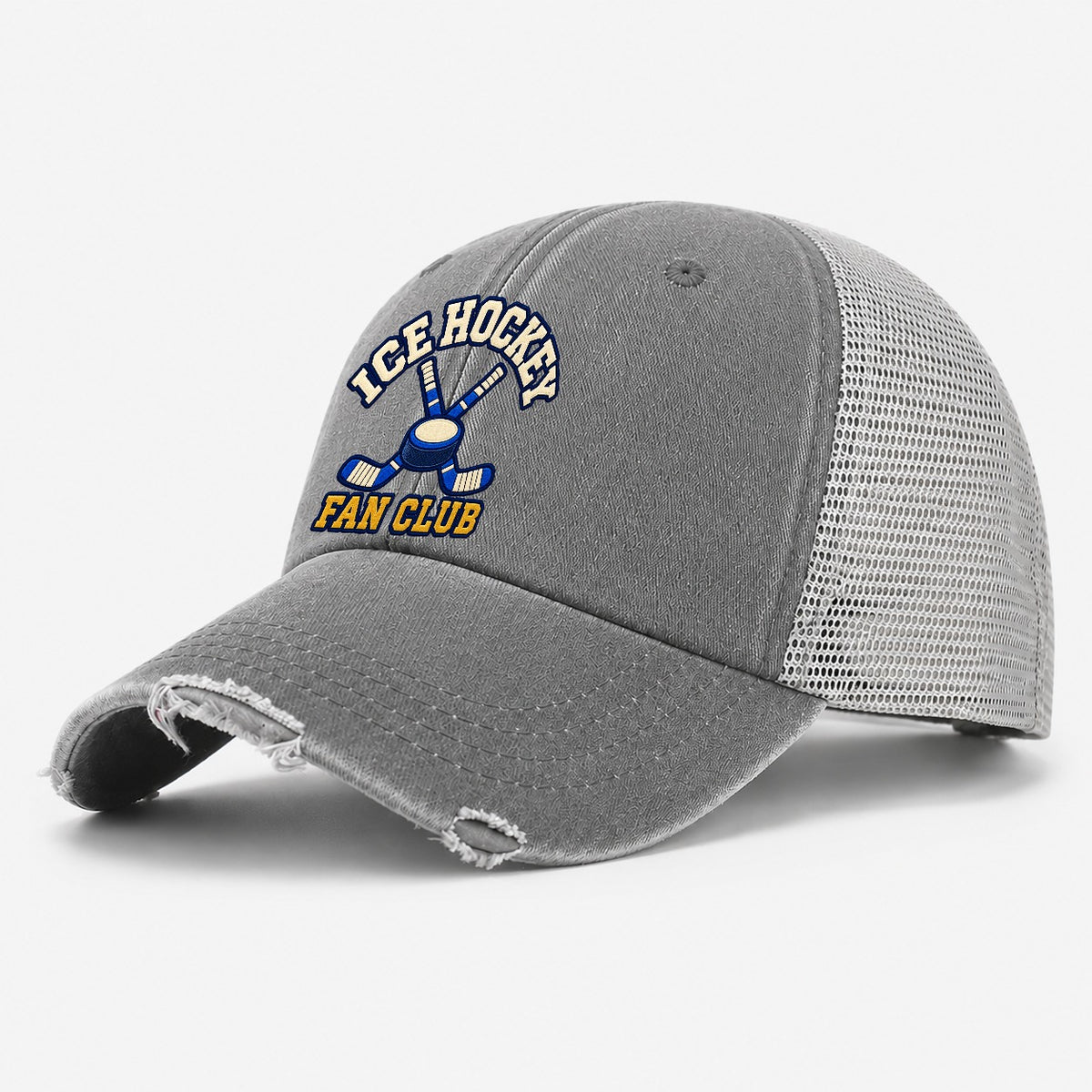 Ice Hockey Fan Club Washed Trucker Hat – Grey