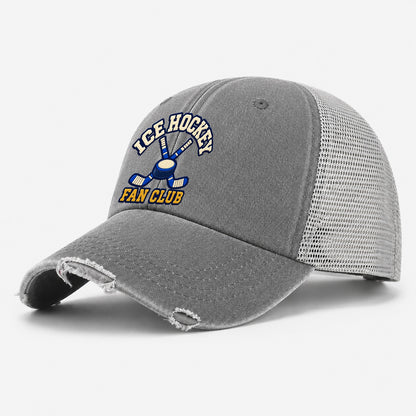 Ice Hockey Fan Club Washed Trucker Hat – Grey
