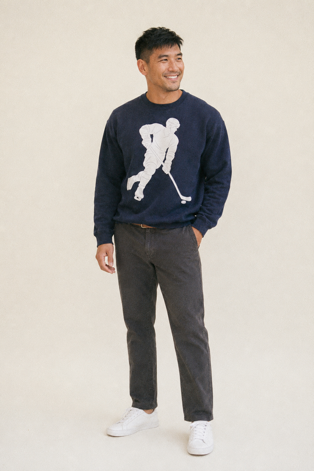 Ice Hockey Player Fleece Sweatshirt – studio model photo