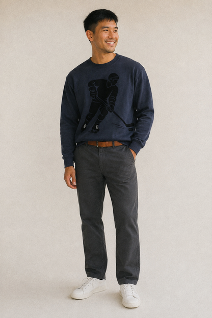 Ice Hockey Player Shooting Puck Fleece Sweatshirt – studio model photo