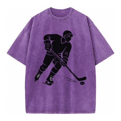 Ice hockey player shooting puck - Vintage T-shirt – Purple