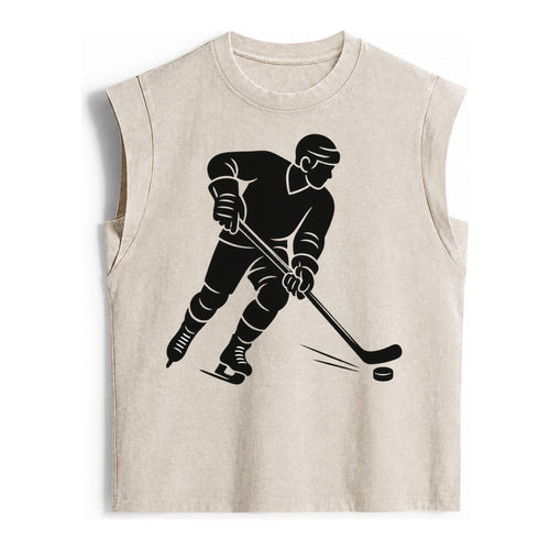 Ice hockey player shooting puck - Vintage Washed Tank
