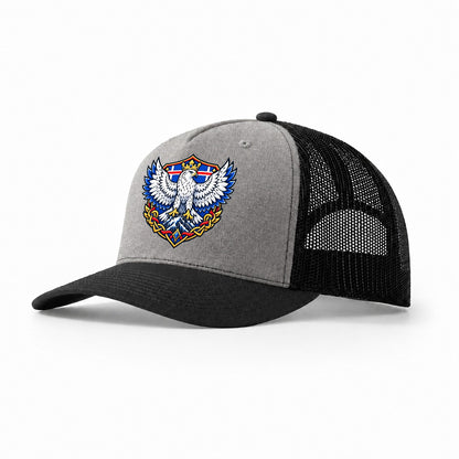 Iceland Heraldic Crest Country Logos Trucker Hat – Grey Black