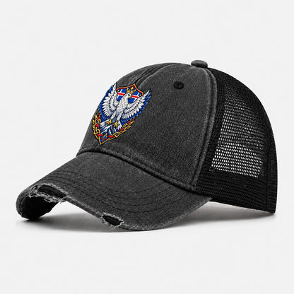 Iceland Heraldic Crest Country Logos Washed Trucker Hat – Black
