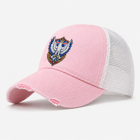 Iceland Heraldic Crest Country Logos Washed Trucker Hat – Light Pink