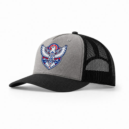 Iceland Minimal Emblem Country Logos Trucker Hat – Grey Black