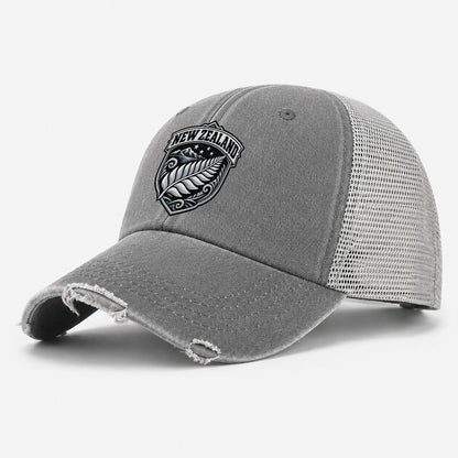 New Zealand Retro Badge Country Logos Washed Trucker Hat – Grey
