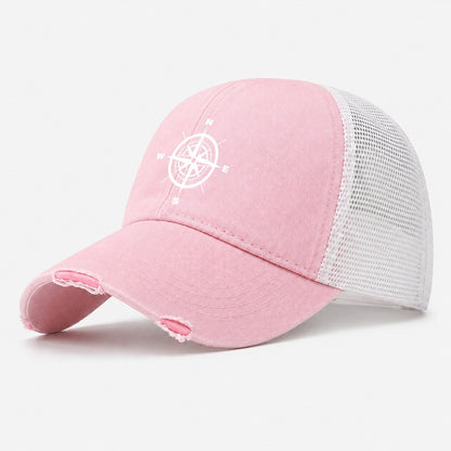 Navigate Your Path Compass Washed Trucker Hat – Light Pink