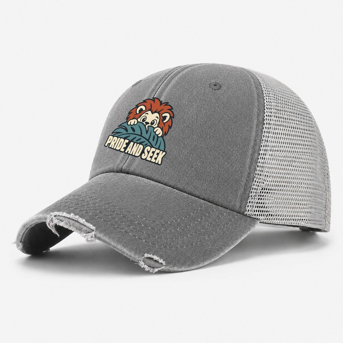 Pride And Seek Familiar Punchlines Washed Trucker Hat – Grey