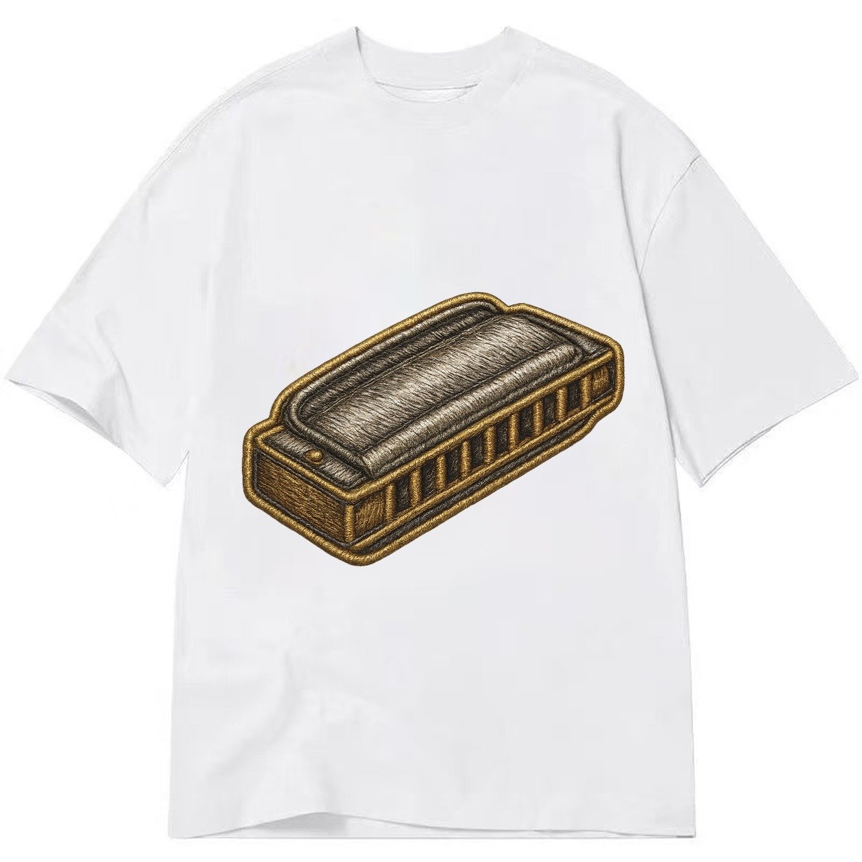 Harmonica Blues Harp With Chrome Covers Classic T-shirt – White