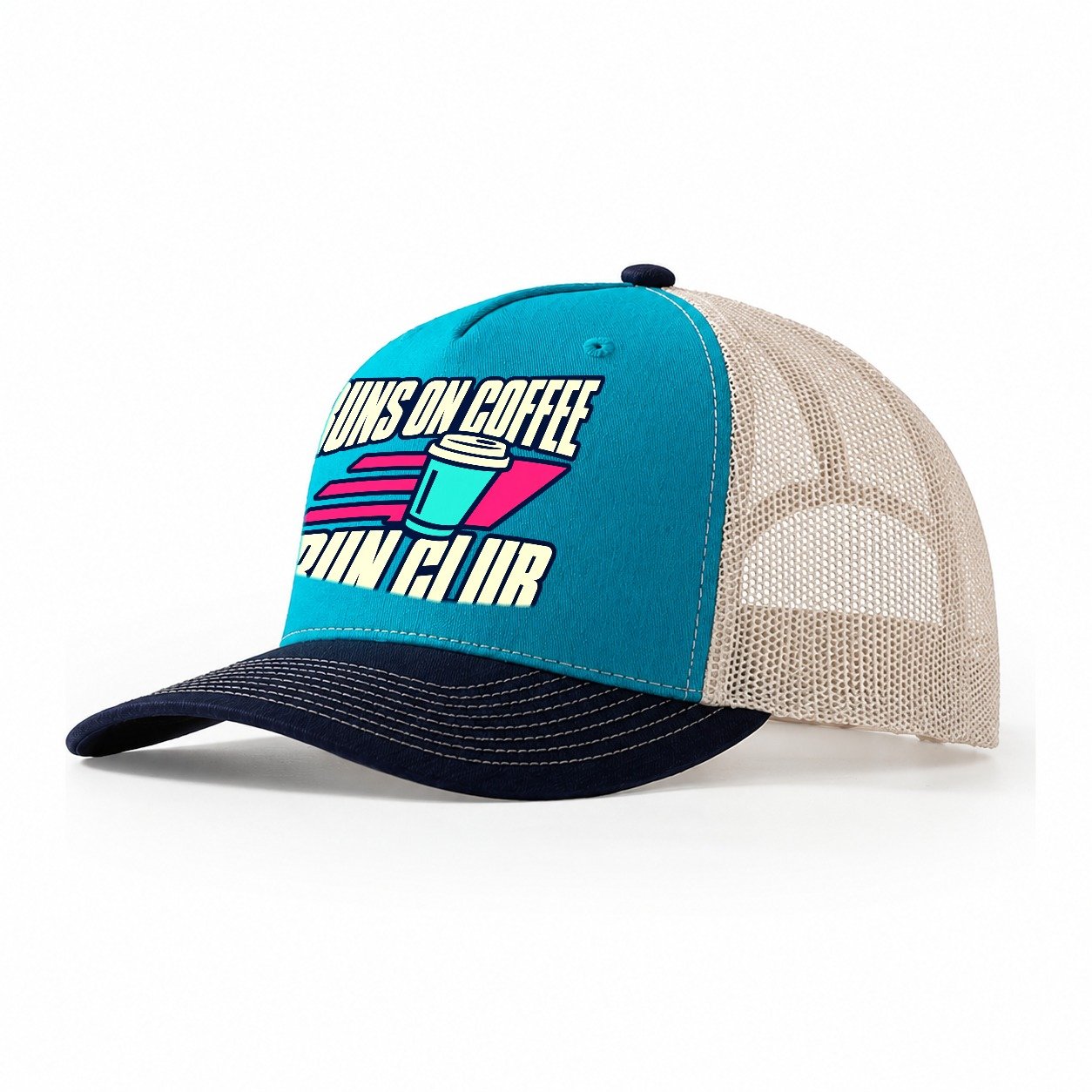 Runs On Coffee Run Club 90S Running Clubs Trucker Hat – Teal Navy