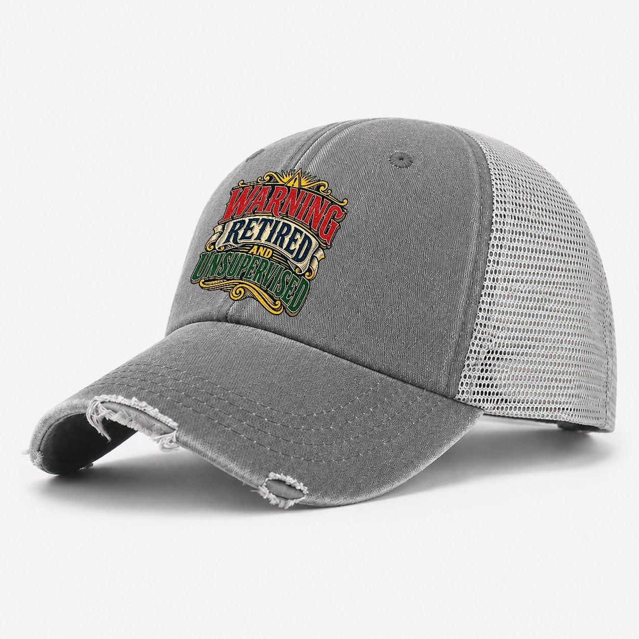 Warning Retired And Unsupervised Retired Living Washed Trucker Hat – Grey
