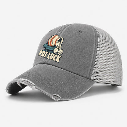 Pot Luck Familiar Punchlines Washed Trucker Hat – Grey