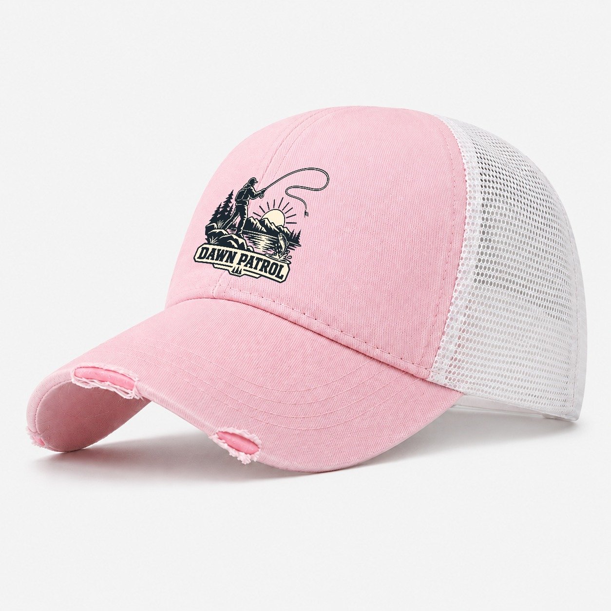 Dawn Patrol Angler Fishing Elegant Washed Trucker Hat – Light Pink