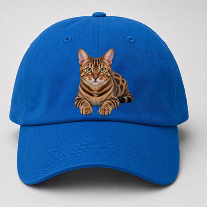 Bengal Reclining Paws Forward Realistic Cat Portrait Baseball Cap – Blue