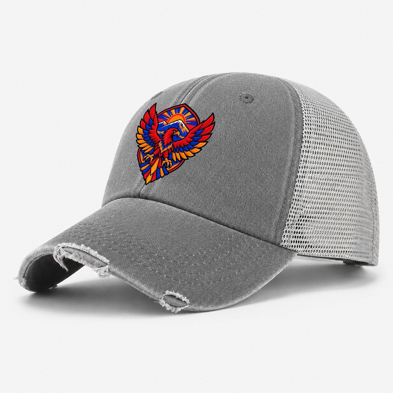 Armenia Minimal Emblem Country Logos Washed Trucker Hat – Grey