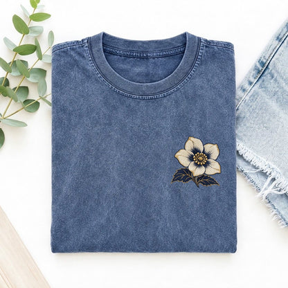 Hellebore Winter Cup Left Chest Vintage T-shirt – Washed Blue