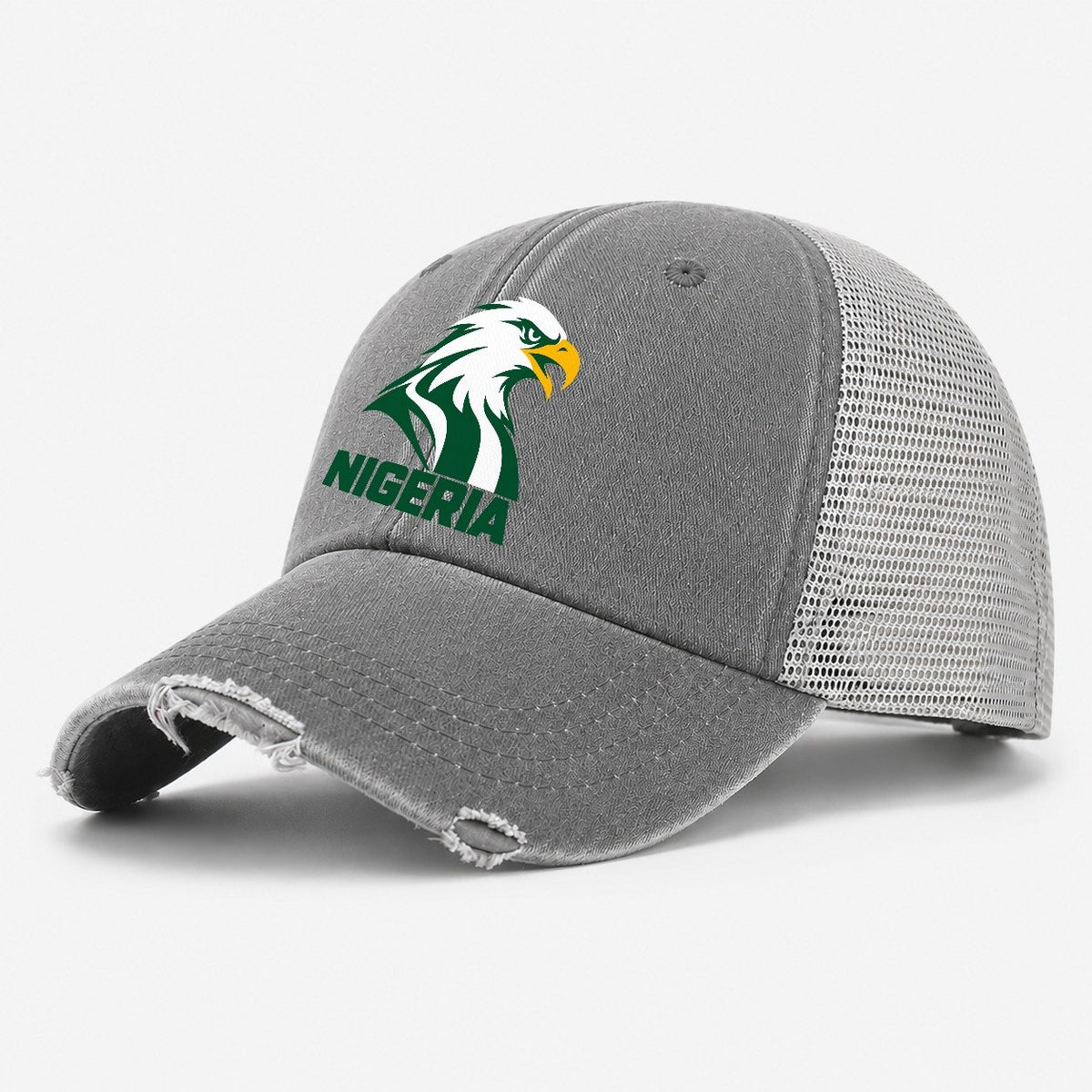 Nigeria Retro Badge Washed Trucker Hat – Grey
