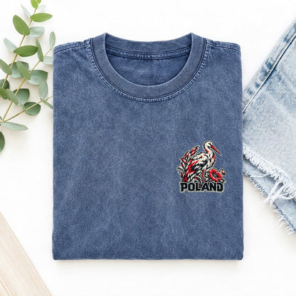 Poland Country Pride Left Chest Vintage T-shirt – Washed Blue