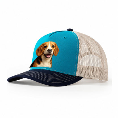Beagle Portrait Trucker Hat – Teal Navy