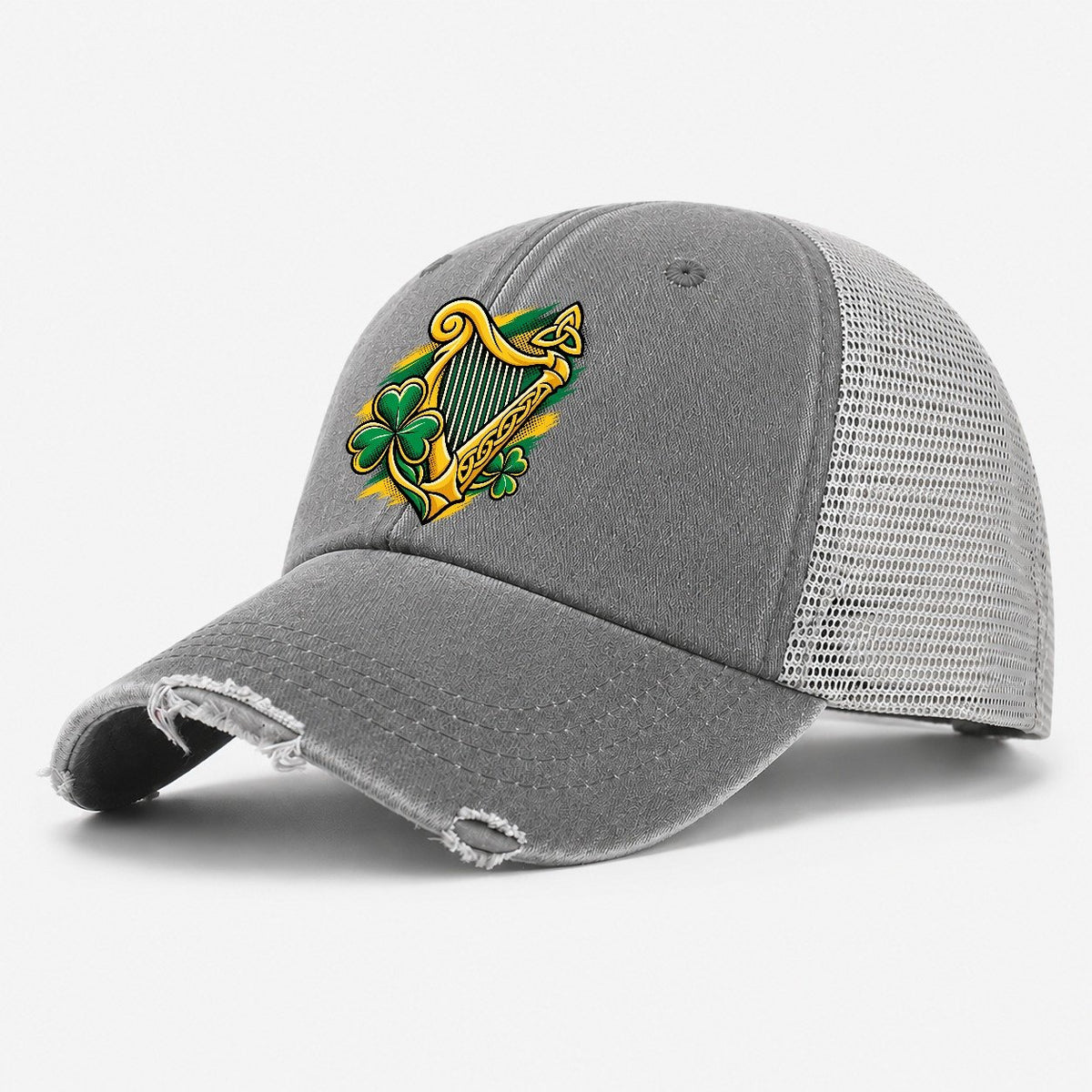 Ireland Pop Art Emblem Washed Trucker Hat – Grey