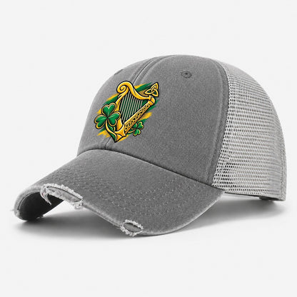 Ireland Pop Art Emblem Washed Trucker Hat – Grey